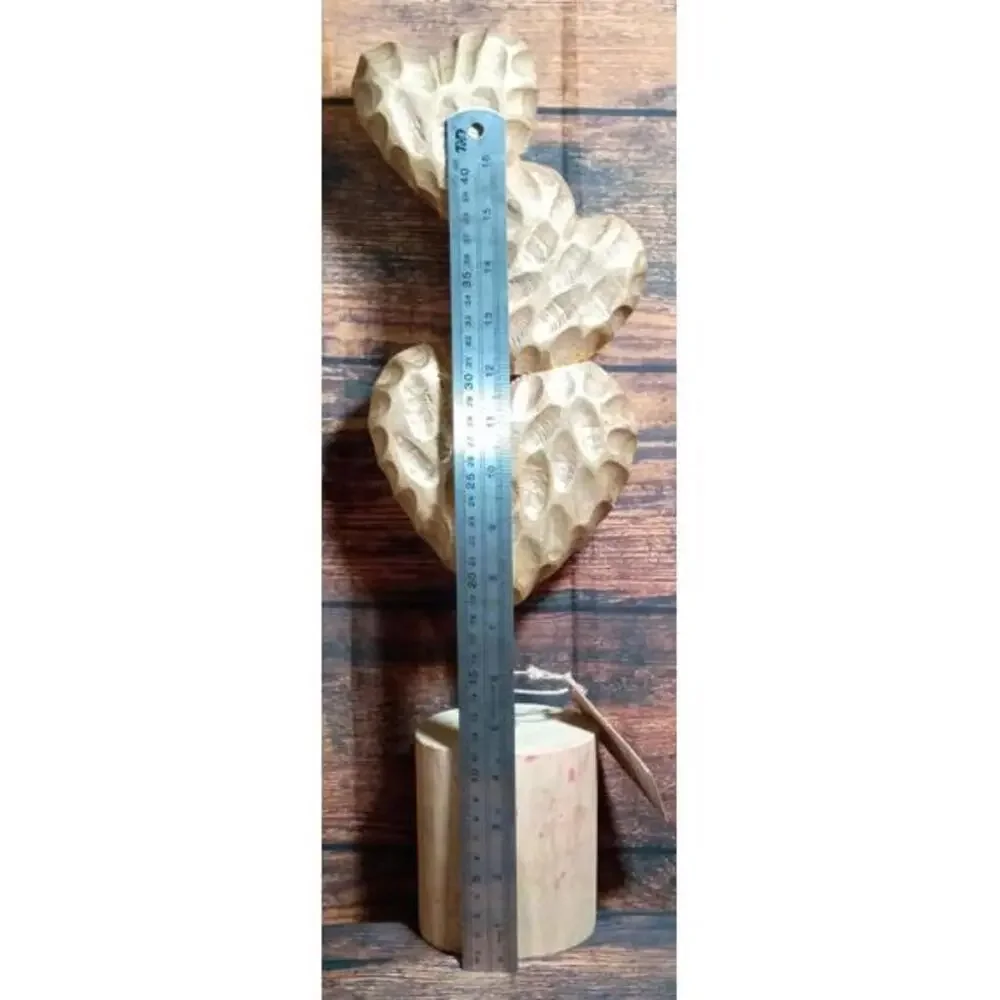 Hand Carved Wooden Heart‎ Sculpture with Base